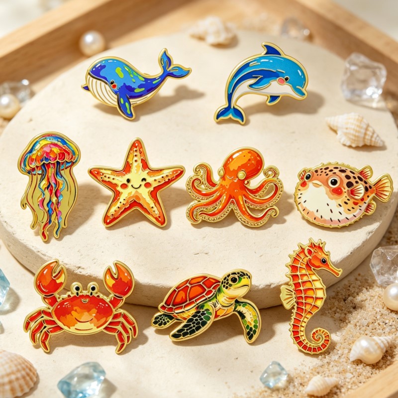 Lapel Pin Enamel - Spilla in smalto con animali marini