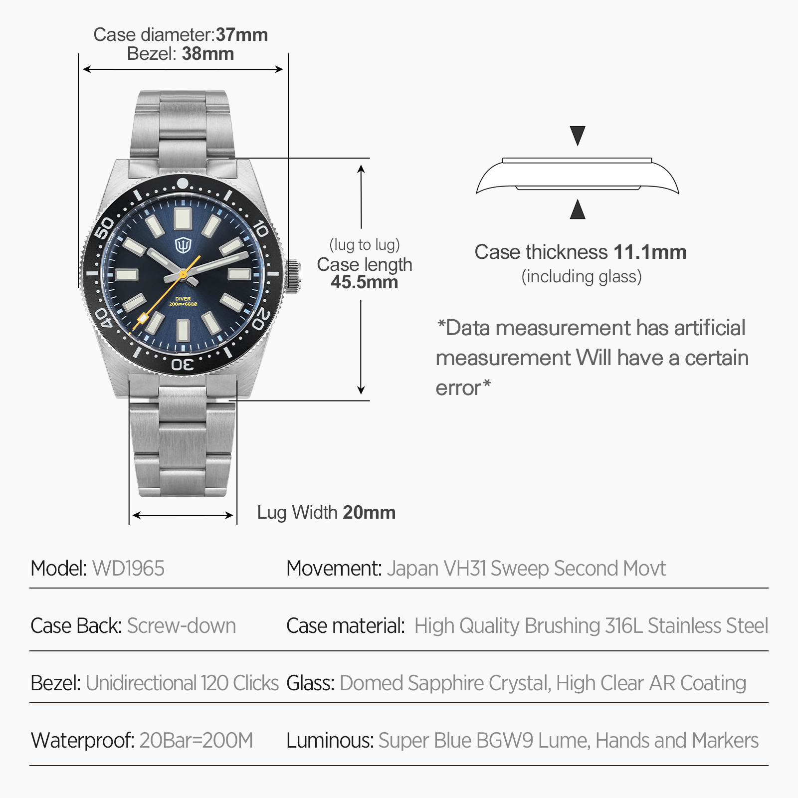 Watchdives 37Mm WD1965 V2 Orol - Men'S Accessories And Jewelry recensione e prezzo